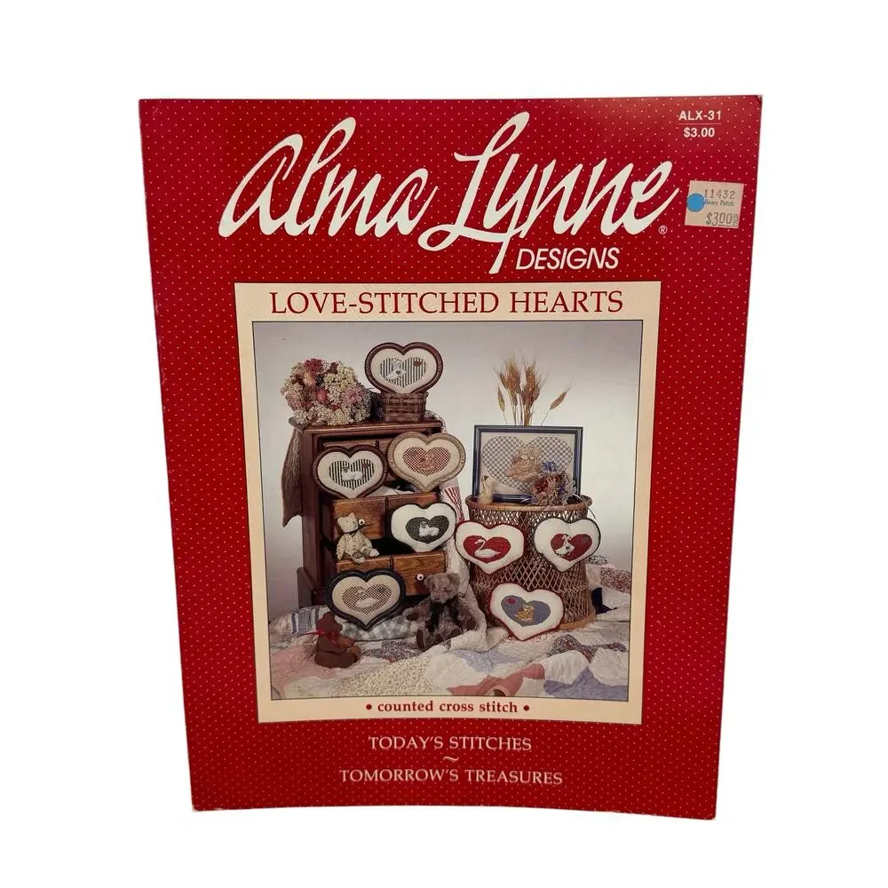 Vintage ALMA LYNNE DESIGNS Love-Stitched Hearts Counted Cross Stitch Pattern 80s